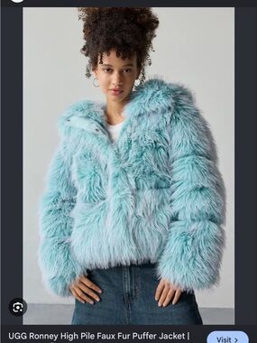 UGG Faux Fur Hooded Puffer Jacket in Light Aqua